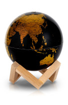 Globe 14 cm noir et or lumineux support bois