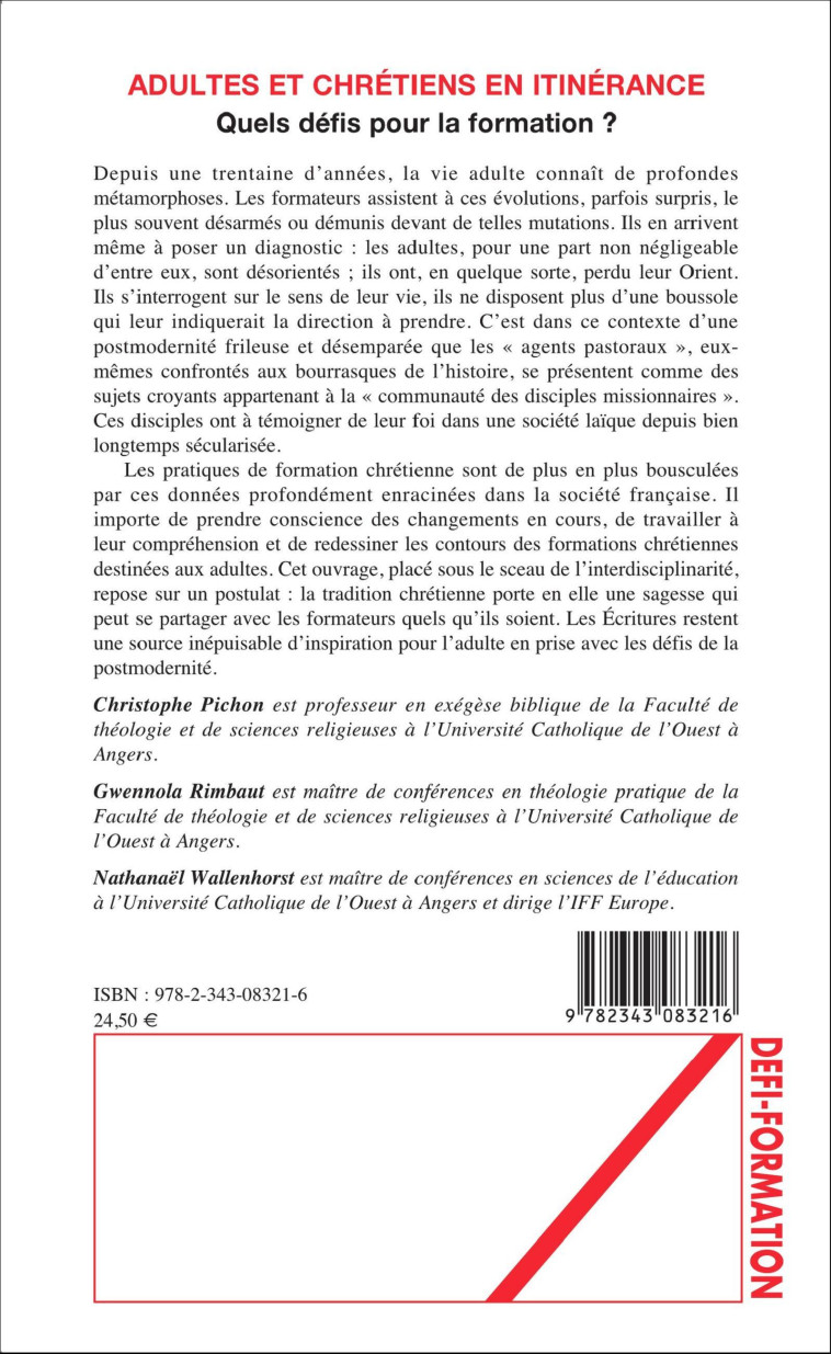 Adultes et chrétiens en itinérance - Nathanaël Wallenhorst - L'HARMATTAN