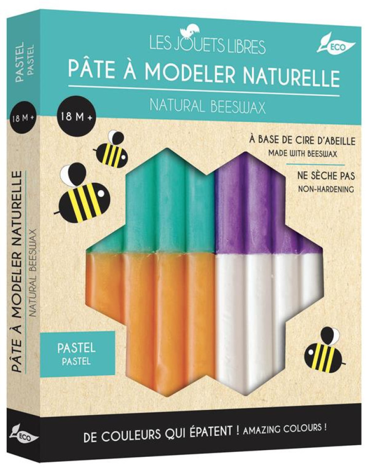 PATE A MODELER CIRE D'ABEILLE - 4 COULEURS PASTEL - JOUET - XXX - NC