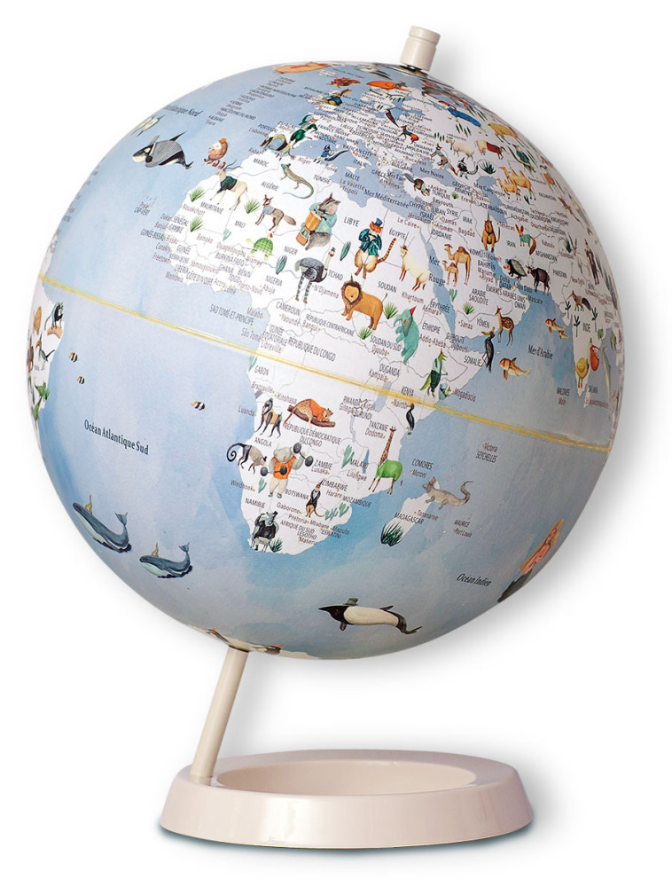 GLOBE 25 CM BLEU ILLUSTRE ANIMAUX - XXX - CARTOTHEQUE EGG