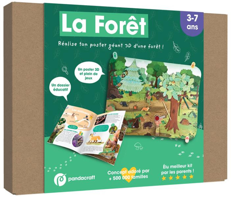 LA FORET - KIT LUDO-EDUCATIF 3-7 ANS - REALISE TON POSTER GEANT 3D D-UNE FORET ! - XXX - PANDACRAFT