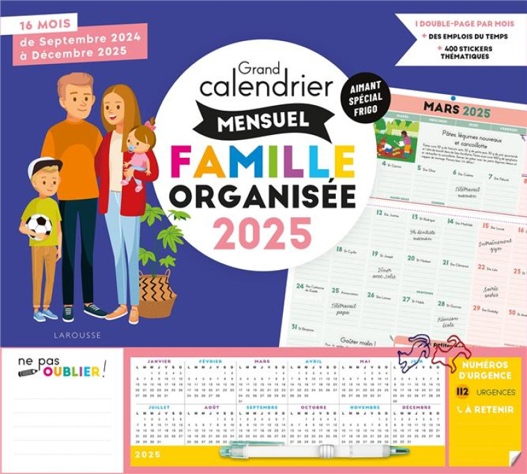 GRAND CALENDRIER MENSUEL FAMILLE ORGANISEE 2025 - DE SEPTEMBRE 2024 A DECEMBRE 2025 - XXX - NC