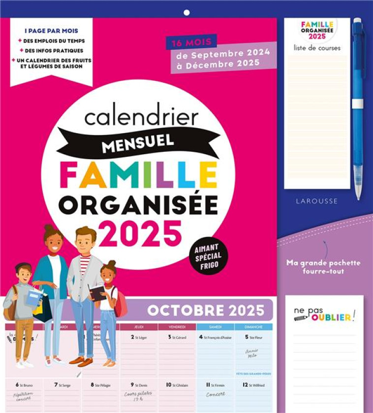 CALENDRIER MENSUEL FAMILLE ORGANISEE 2025 - DE SEPTEMBRE 2024 A DECEMBRE 2025 - XXX - NC