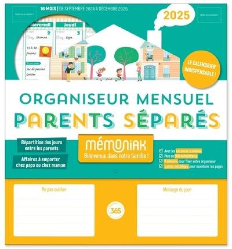 ORGANISEUR MEMONIAK PARENTS SEPARES, CALENDRIER MENSUEL (SEPT. 2024- DEC. 2025) - CHIODO VIRGINIE - NC