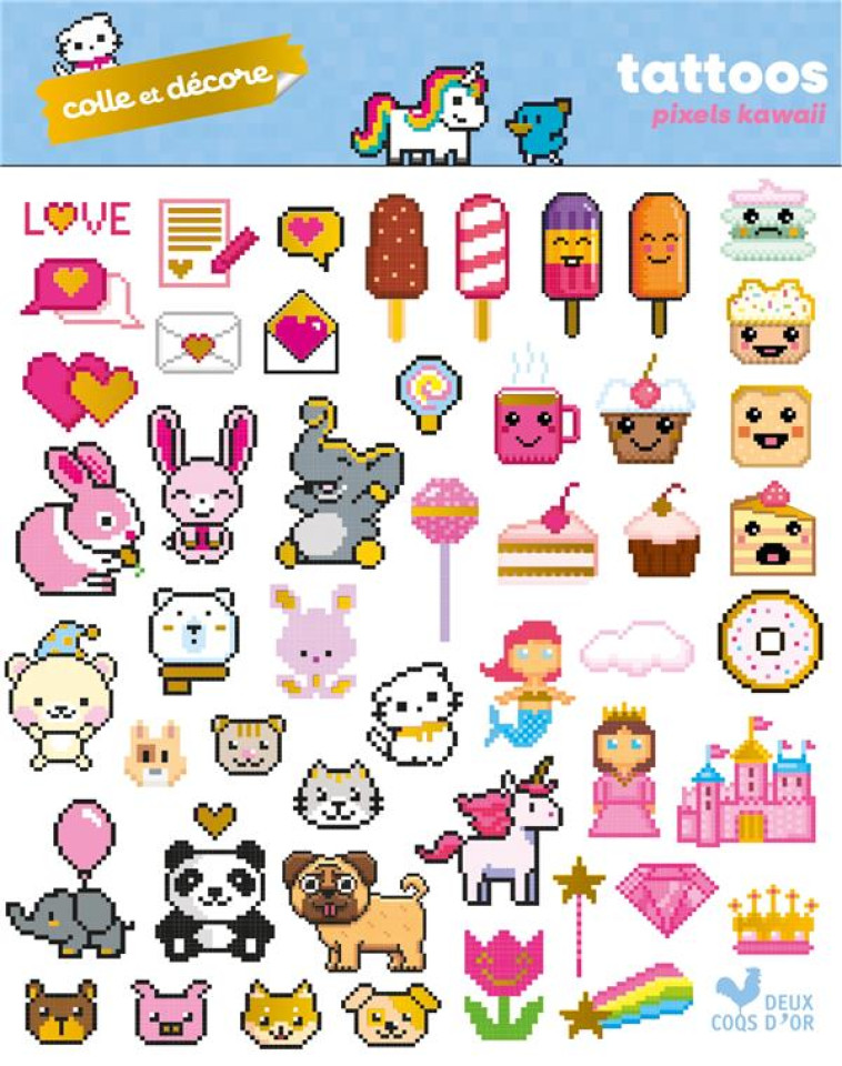 COLLE ET DECORE - TATTOOS PIXELS KAWAII - COLLECTIF - NC