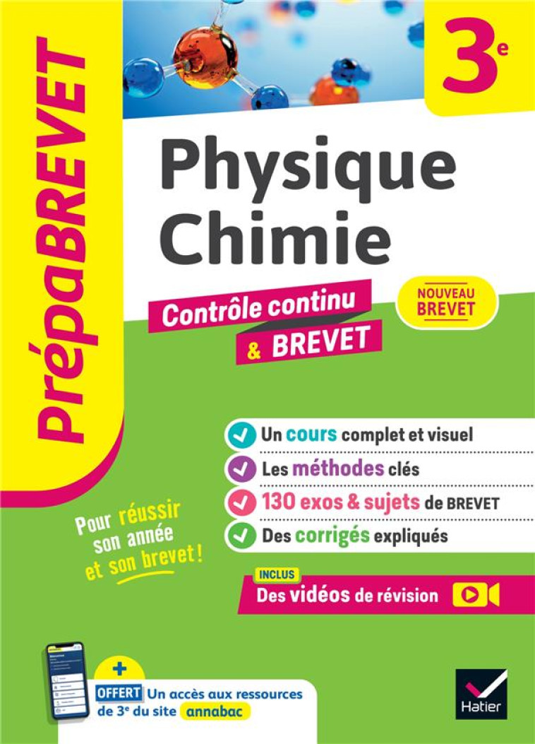 PREPABREVET PHYSIQUE-CHIMIE 3E - NOUVEAU BREVET 2025 - COURS, METHODES & SUJETS DE BREVET CORRIGES - CORMERAIS/CARRASCO - HATIER SCOLAIRE