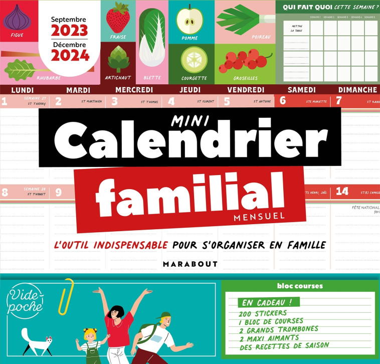 Mini calendrier familial mensuel - Septembre 2023 - Décembre 2024 -   - MARABOUT