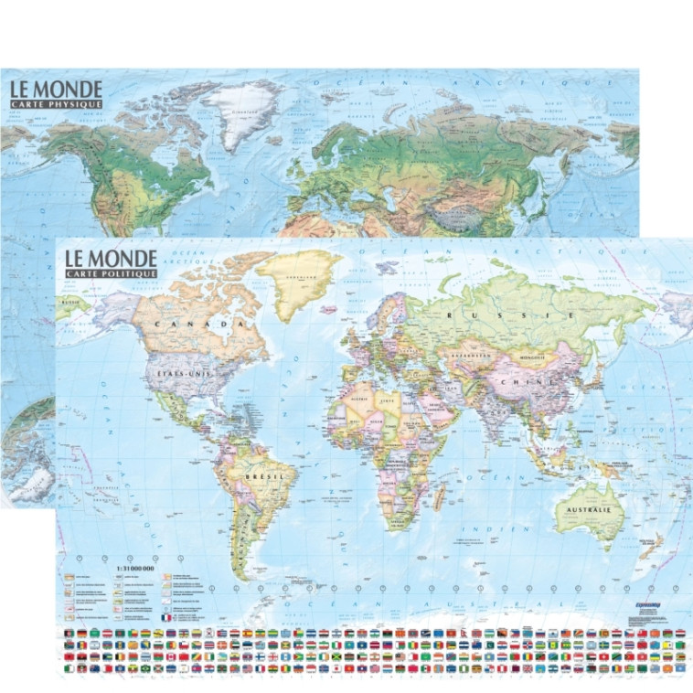 Monde 1/31.000.000   carte politique et physique (avec barres alu, 95 × 67 cm) - XXX - EXPRESSMAP