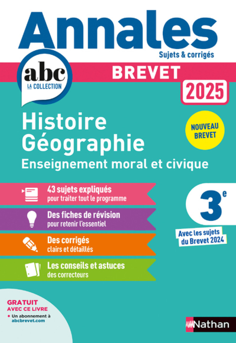 Annales Brevet Histoire Géographie Enseignement Moral et Civique 2025 - Corrigé - Pralon Grégoire, Genêt Laure, Jezequel Pascal - NATHAN