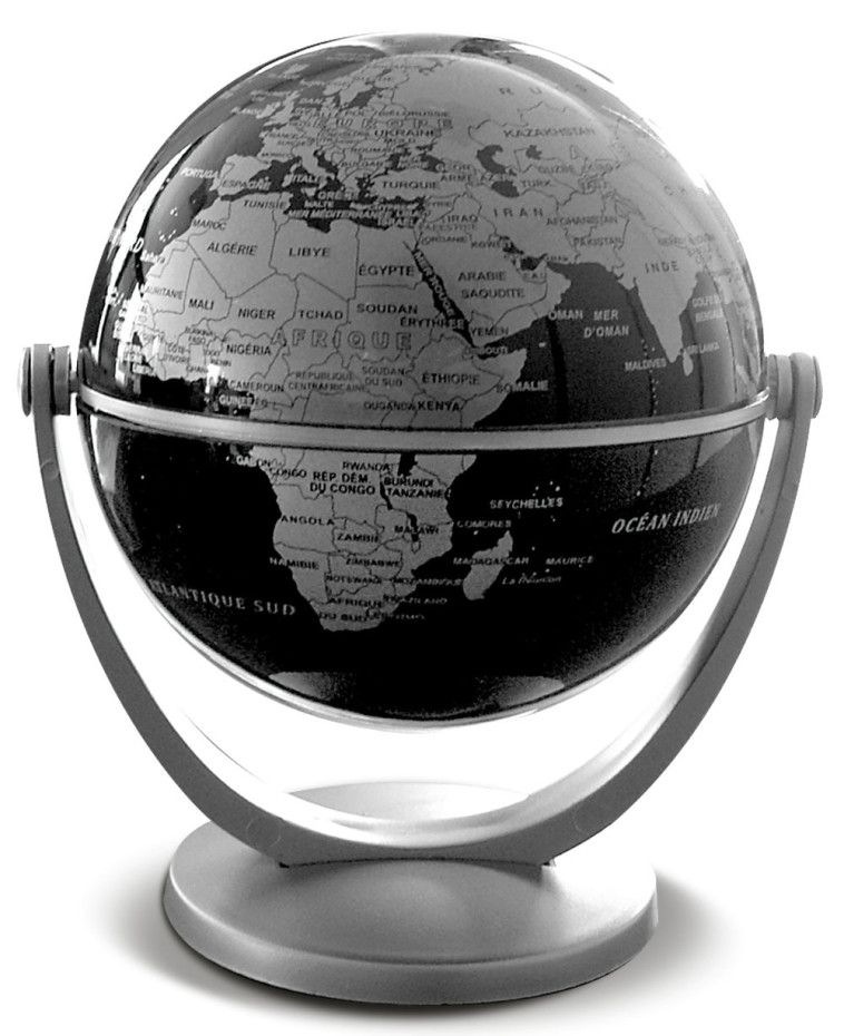 GLOBE 10 CM TOURNANT NOIR CARTO ARGENT POLITIQUE - XXX - CARTOTHEQUE EGG