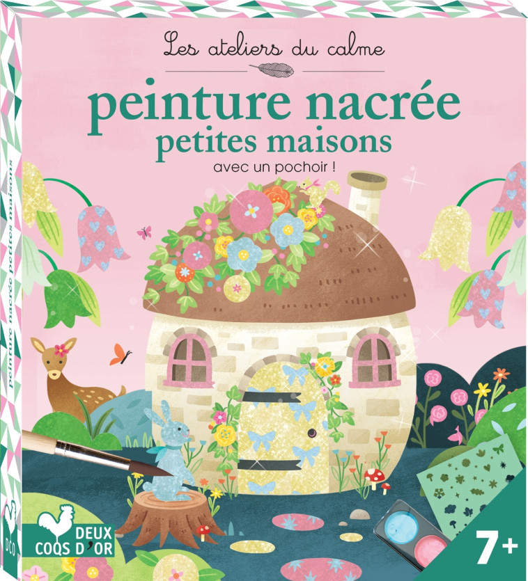 Peinture nacrée et pochoir petites maisons - mini boite avec accessoires - Yu Kito Lee - DEUX COQS D OR