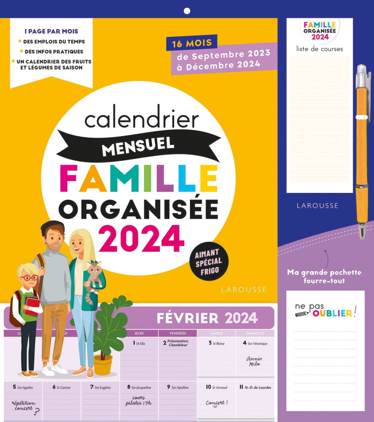 CALENDRIER MENSUEL FAMILLE ORGANISEE 2024 - XXX - LAROUSSE