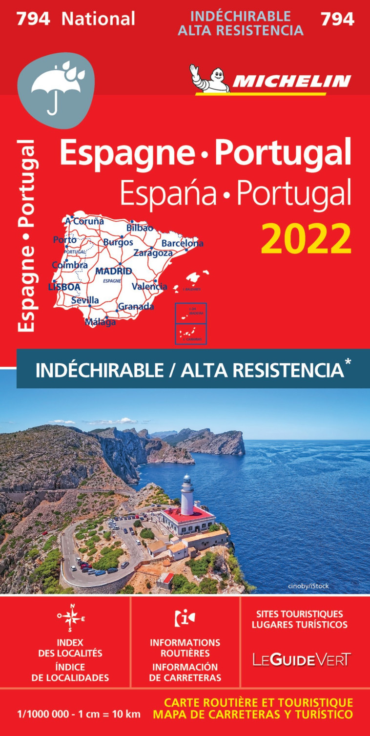 Carte Nationale España, Portugal 2022 - Papel alta resistencia / Espagne, Portugal 2021 - Indéchirab - XXX - MICHELIN