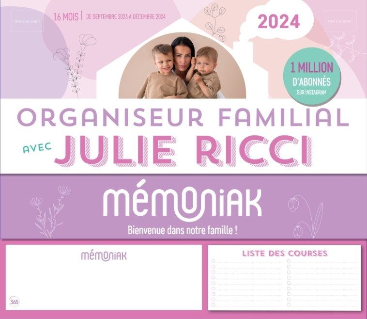 Organiseur Mémoniak avec Julie Ricci, calendrier mensuel (sept. 2023 - déc. 2024) - XXX - 365 PARIS