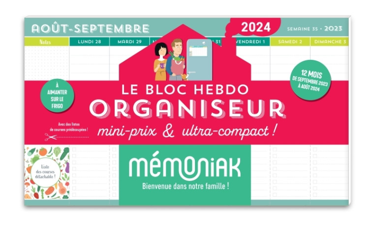 Le bloc hebdo organiseur mini prix & ultra compact 2023-2024, 12 mois - Nesk Nesk,  Nesk - 365 PARIS