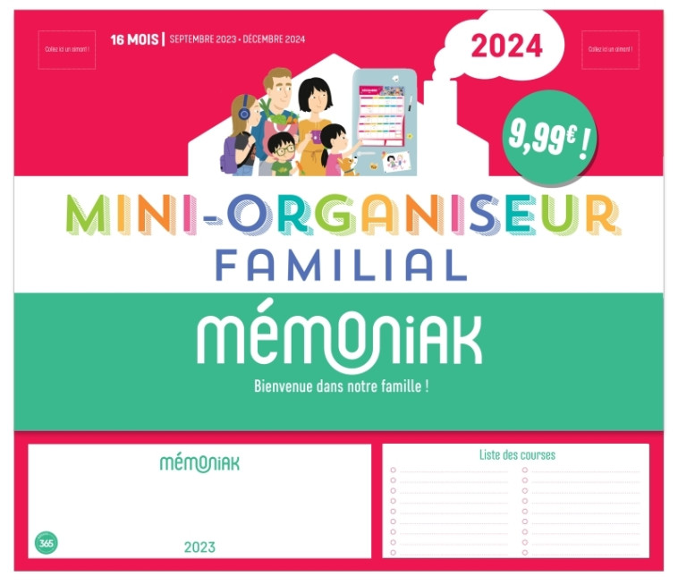 Mini-organiseur familial Mémoniak, calendrier familial mensuel (sept. 2023- déc. 2024) - Nesk Nesk - 365 PARIS