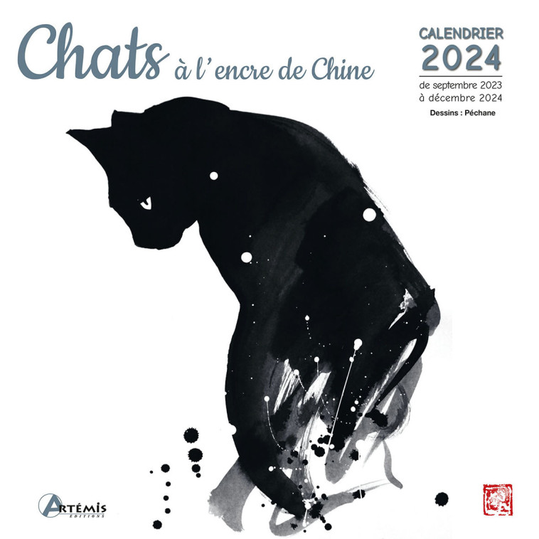 Calendrier Chats à l'encre de Chine 2024 -  Pechane - ARTEMIS