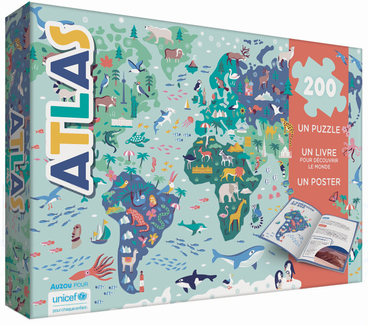 ATLAS : UN PUZZLE - UN LIVRE - UN POSTER - Jean Michel BILLIOUD, Nadia TAYLOR - AUZOU