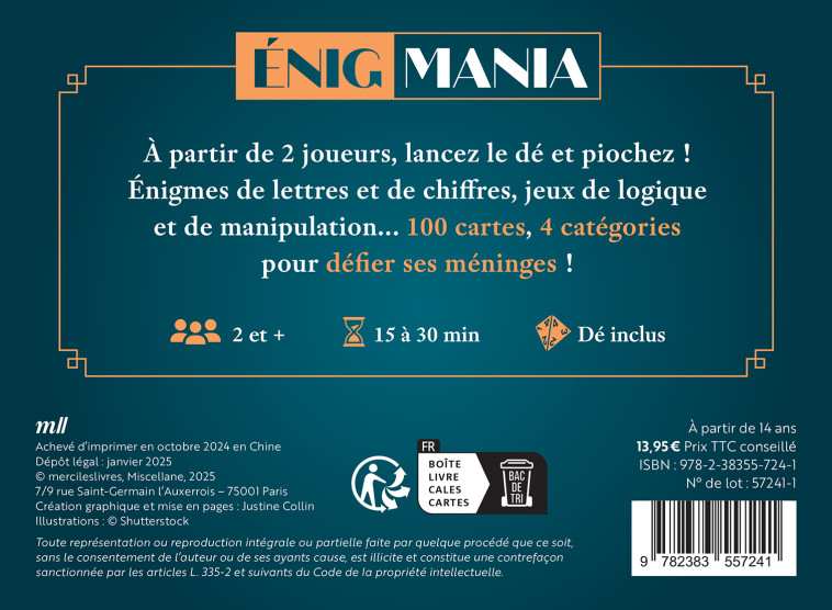 ÉnigMania - 100 cartes pour défier ses méninges ! -  Collectif - MERCILESLIVRES