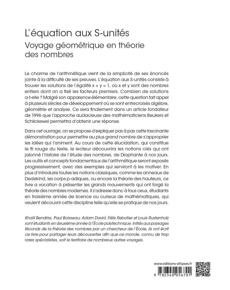 L’équation aux S-unités - Voyage géométrique en théorie des nombres - Khalil Bendriss - ELLIPSES