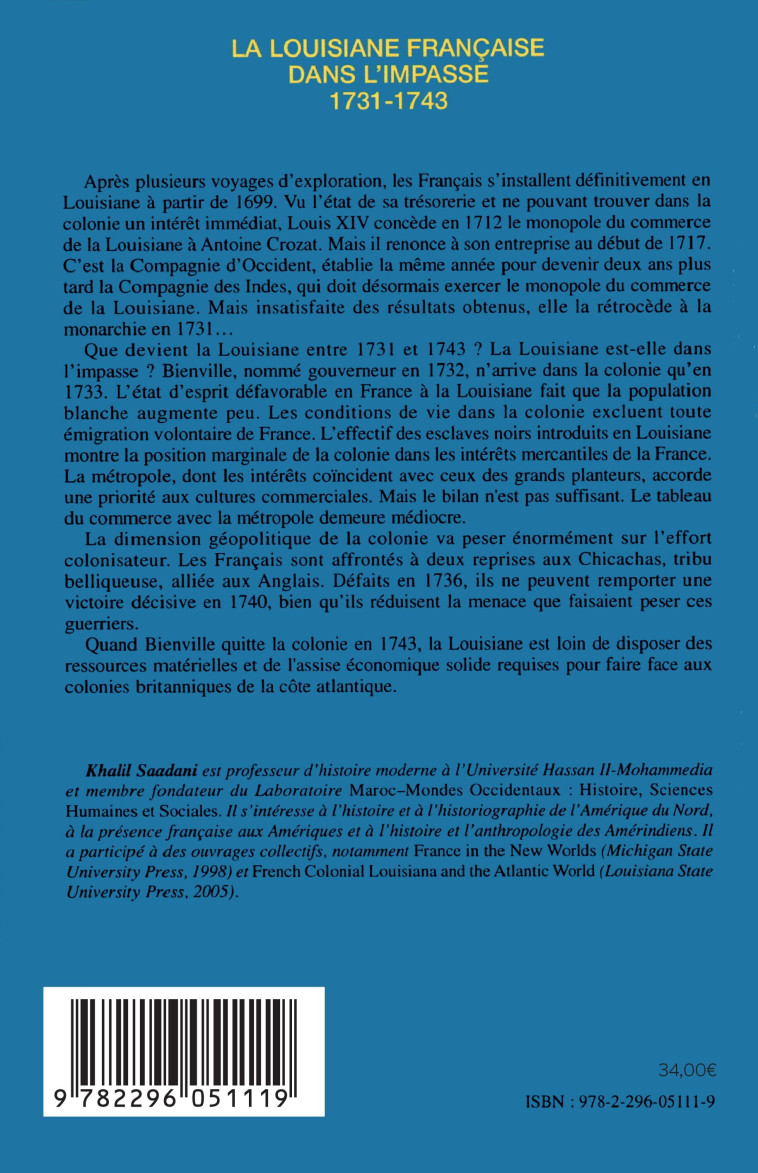 La Louisiane française dans l'impasse - Khalil Saadani - L'HARMATTAN