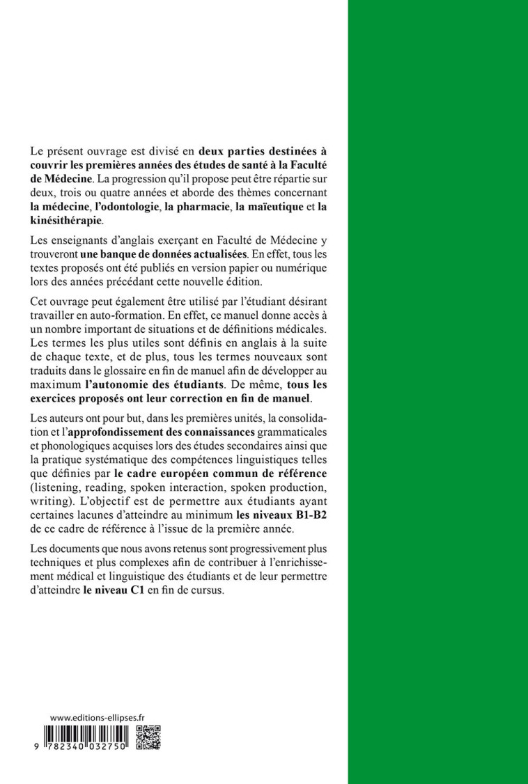 L’anglais pour les sciences de santé - 5e édition - Didier Carnet - ELLIPSES