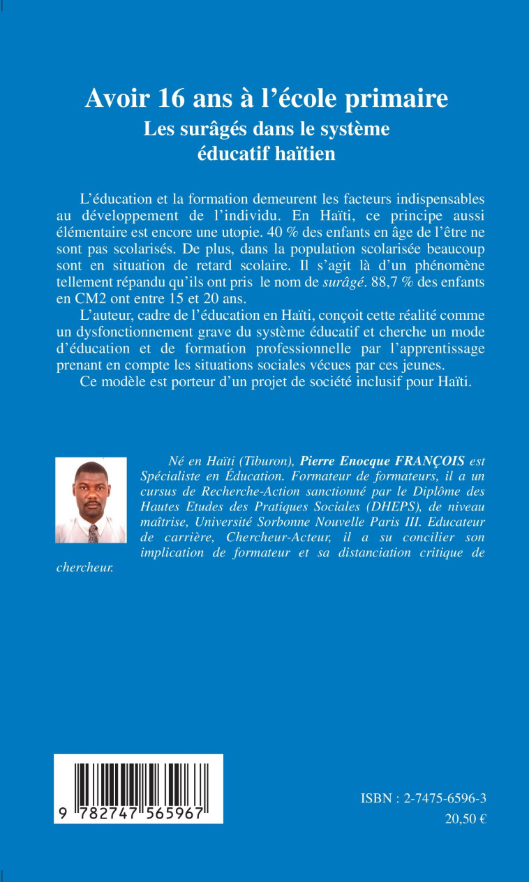 Avoir 16 ans à l'école primaire - Pierre Enocque Francois - L'HARMATTAN