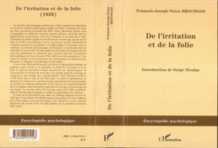 De l'irritation et de la folie - François-Joseph-Victor Broussais - L'HARMATTAN