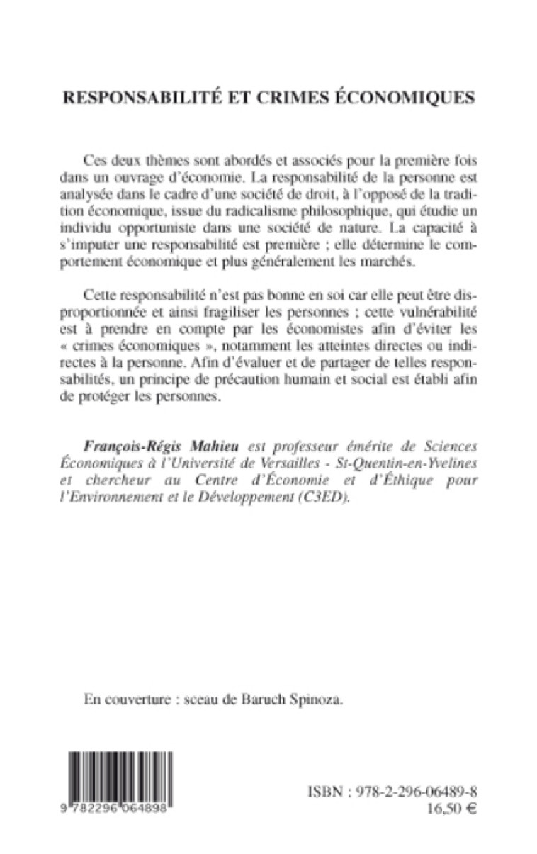 Responsabilité et crimes économiques - François-Régis Mahieu - L'HARMATTAN