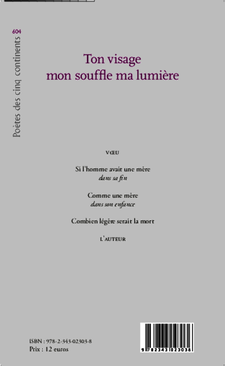 Ton visage mon souffle ma lumière - Michel Khalil Helayel - L'HARMATTAN